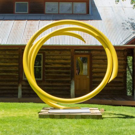 Love Exists, 2019,
5" steel pipe, steel plate, paint,
112H x 108W x 64D inches,
temporary installation: 
Anderson Ranch, Snowmass Village CO